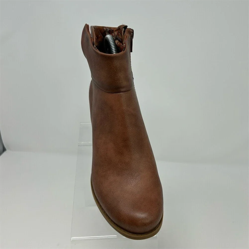 BareTraps Womens Brown Ankle Booties Block Heel Side Zip Slouch Cuff Size 7.5